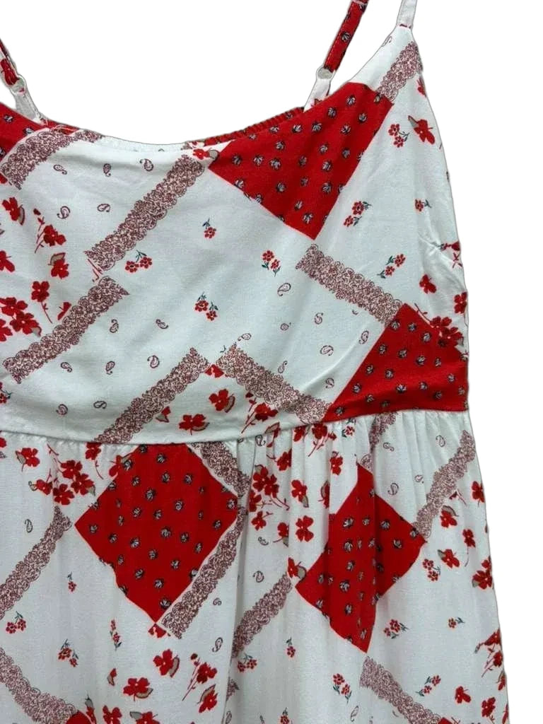 SO Red & White Patchwork Tiered Mini Dress - detail