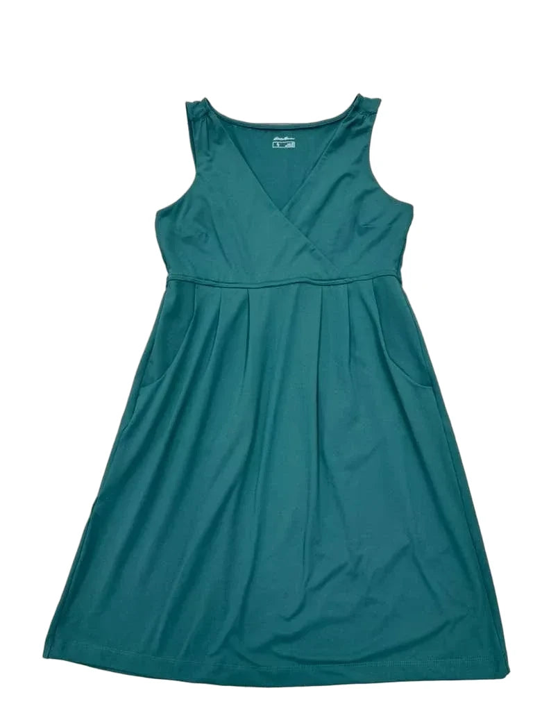 Eddie Bauer Teal Sleeveless Fit & Flare Dress Pockets - back