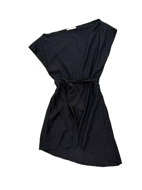 Wish Black Belted Mini Dress Cap Sleeves - front