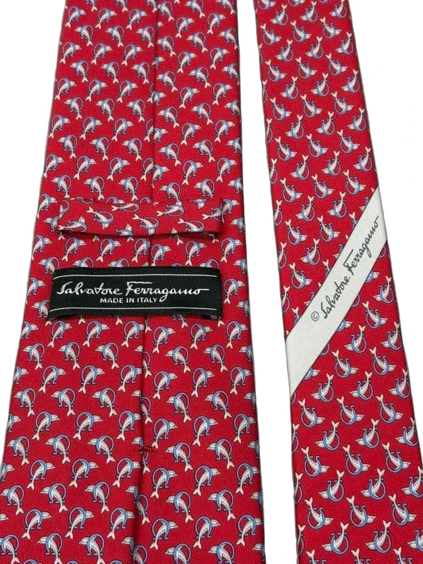 Salvatore Ferragamo Silk Dolphin Print Tie Red - back