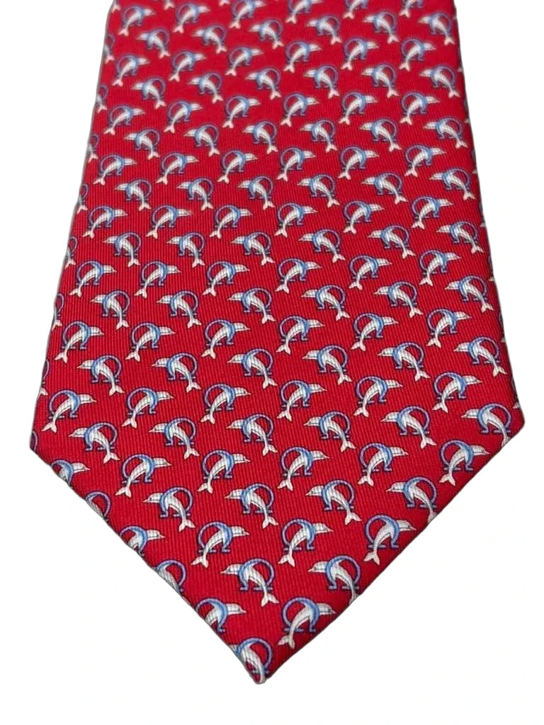 Salvatore Ferragamo Silk Dolphin Print Tie Red - detail