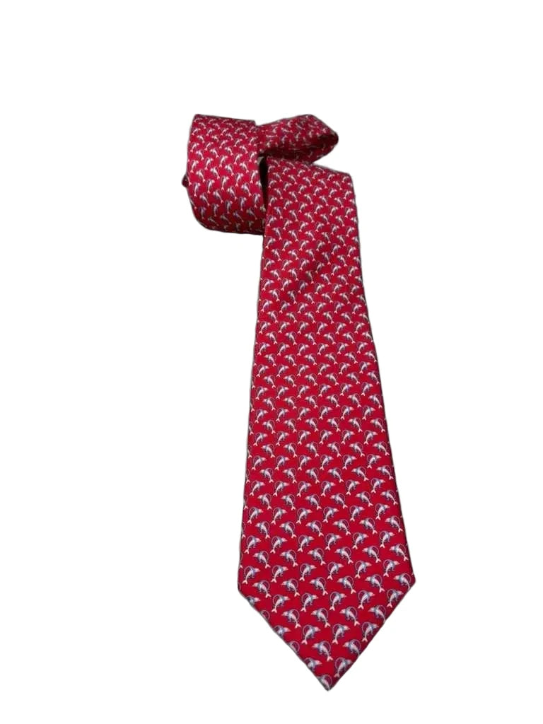 Salvatore Ferragamo Silk Dolphin Print Tie Red - front