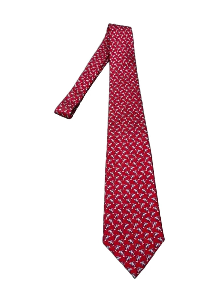 Salvatore Ferragamo Silk Dolphin Print Tie Red - front
