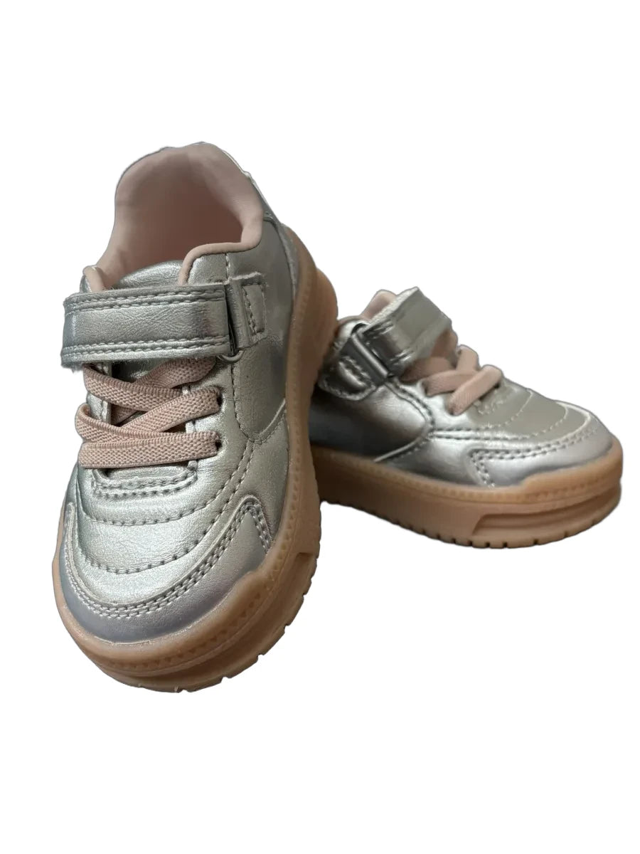 Carter's Metallic Silver Sneakers Velcro Size 4M - front