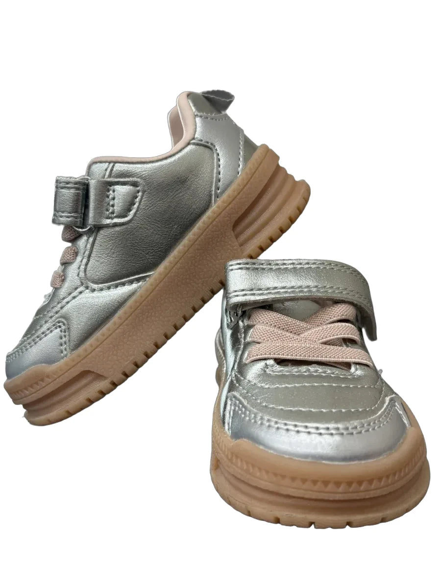Carter's Metallic Silver Sneakers Velcro Size 4M - front