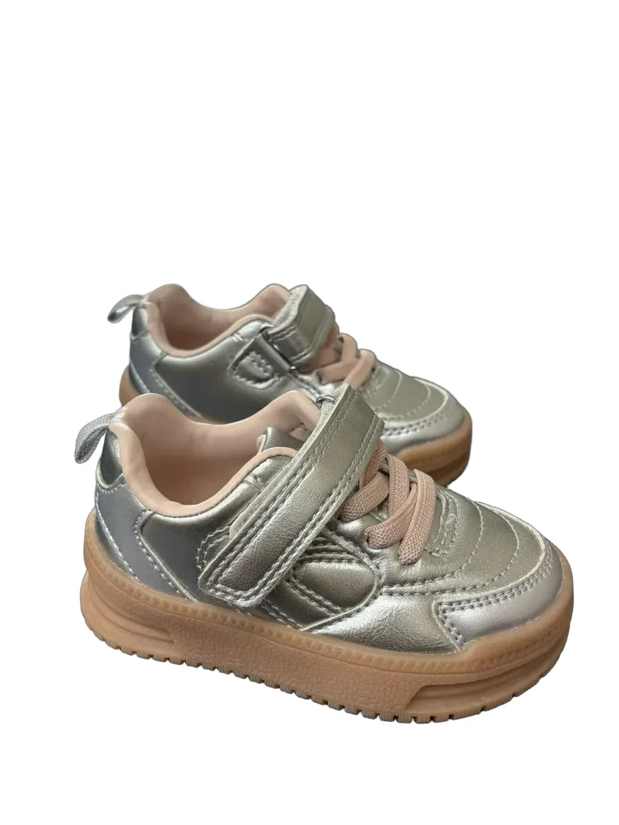 Carter's Metallic Silver Sneakers Velcro Size 4M - front
