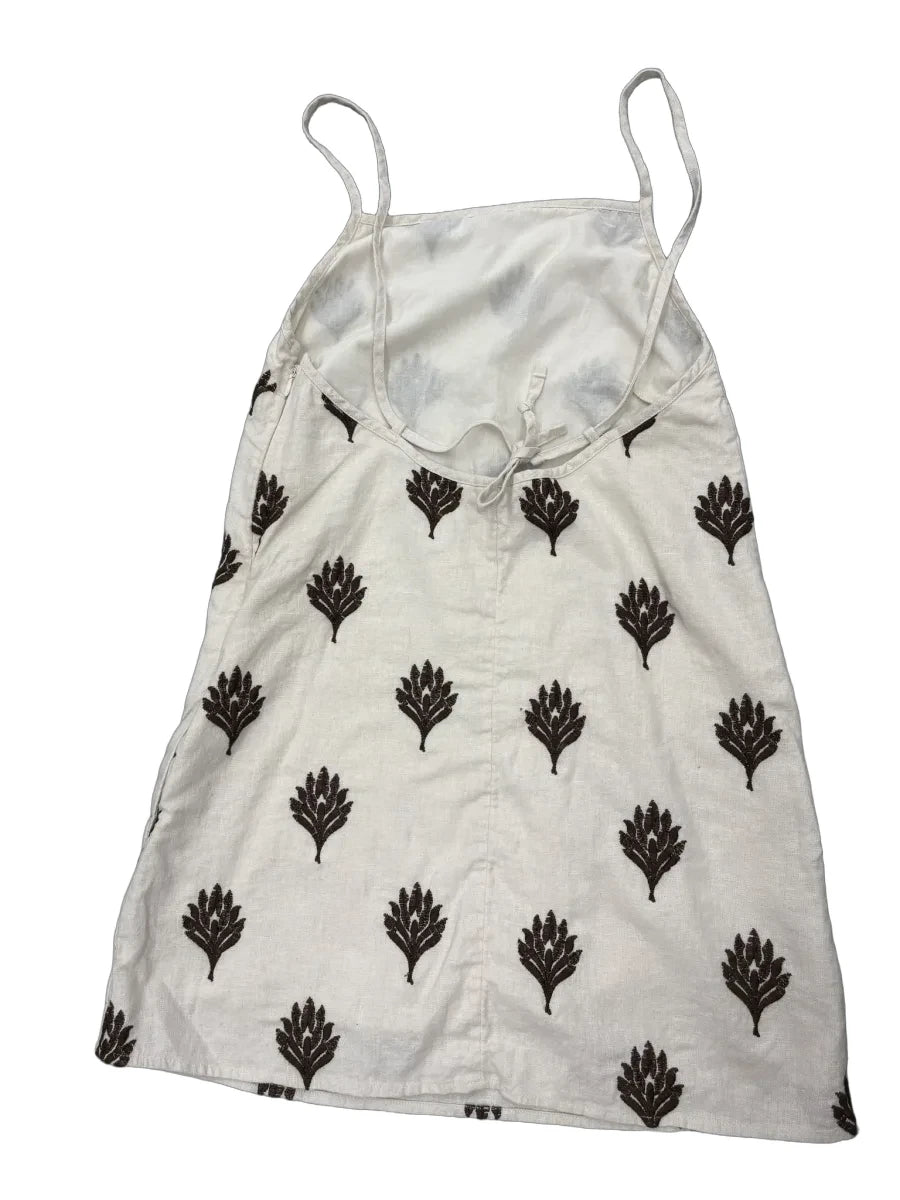 Abercrombie & Fitch Embroidered Floral Linen Mini Dress White - back