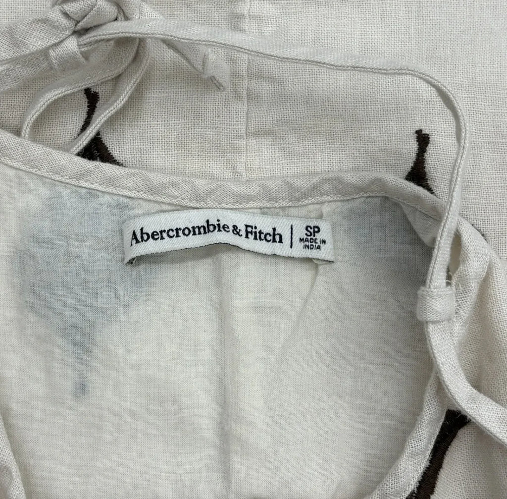 Abercrombie & Fitch Embroidered Floral Linen Mini Dress White - tag