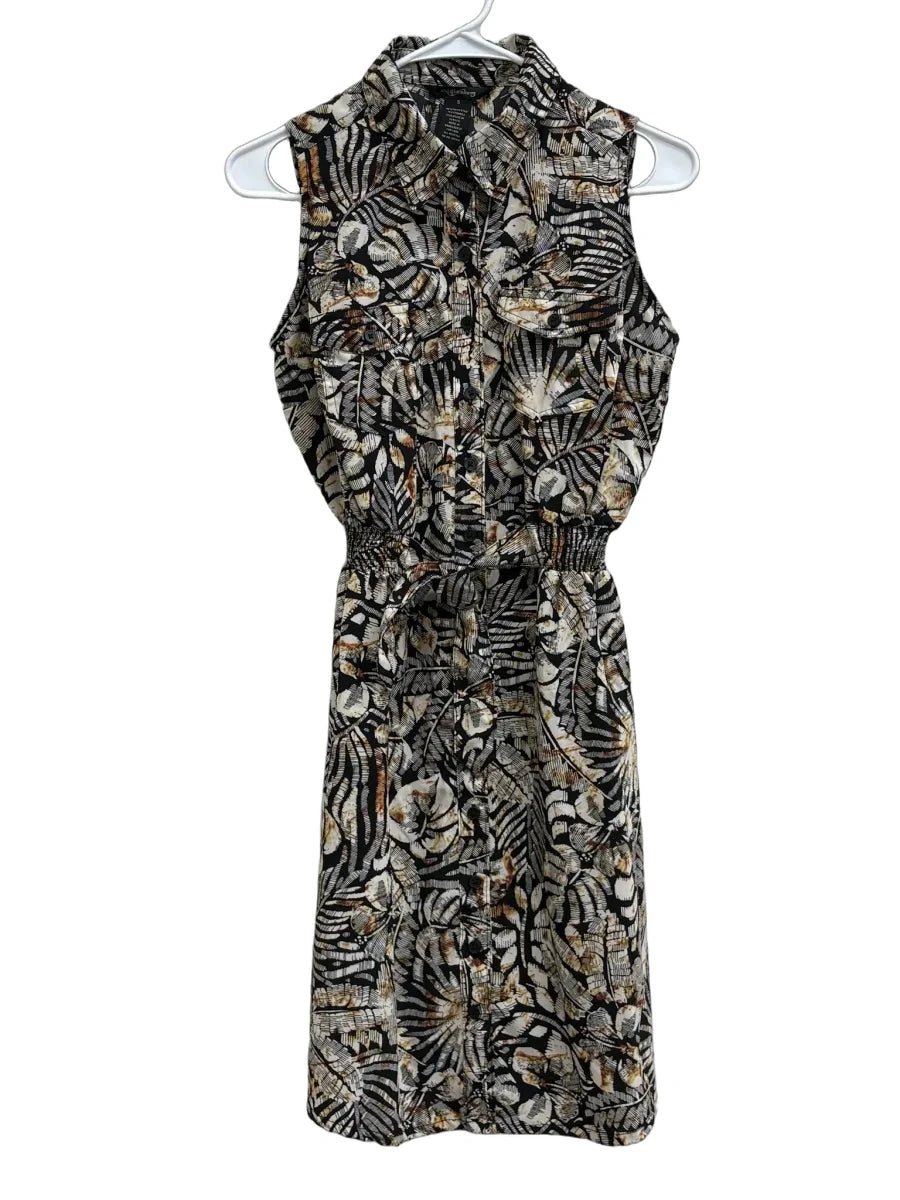Millenium Tropical Leaf Print Sleeveless Shirt Dress - front