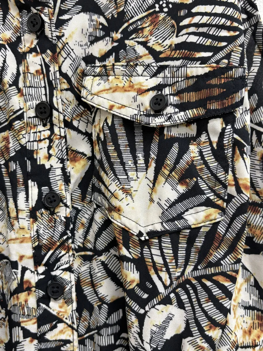 Millenium Tropical Leaf Print Sleeveless Shirt Dress - detail
