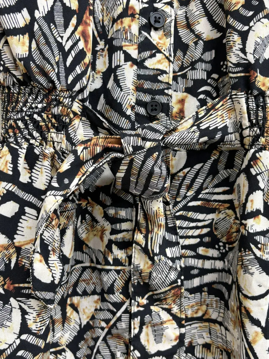Millenium Tropical Leaf Print Sleeveless Shirt Dress - detail
