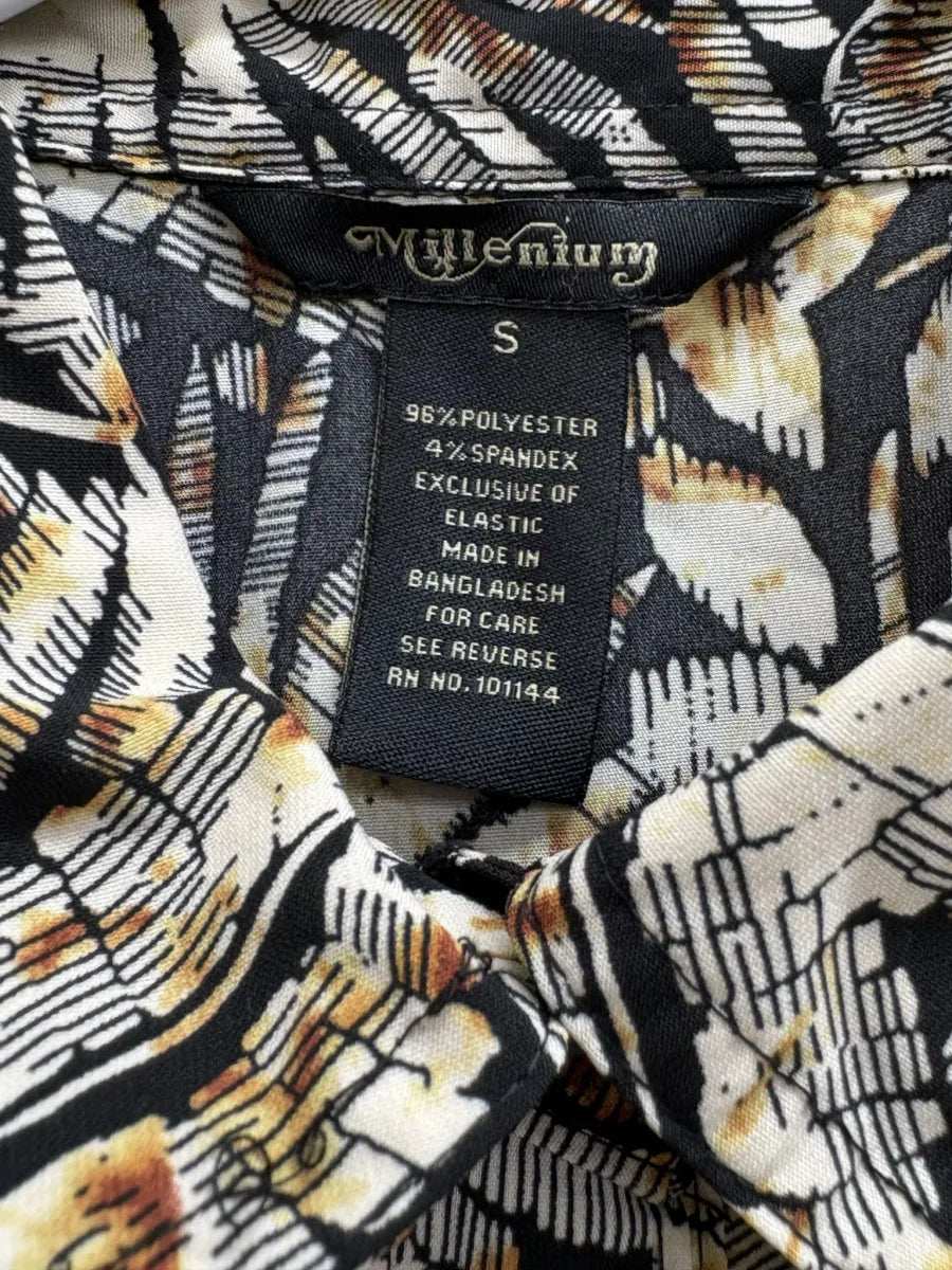 Millenium Tropical Leaf Print Sleeveless Shirt Dress - tag