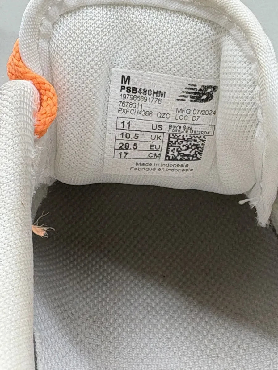 New Balance 480 Kids Sneaker Orange White - label