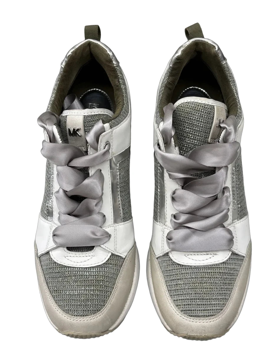 Michael Kors Glitter Mesh Running Sneaker Silver - front