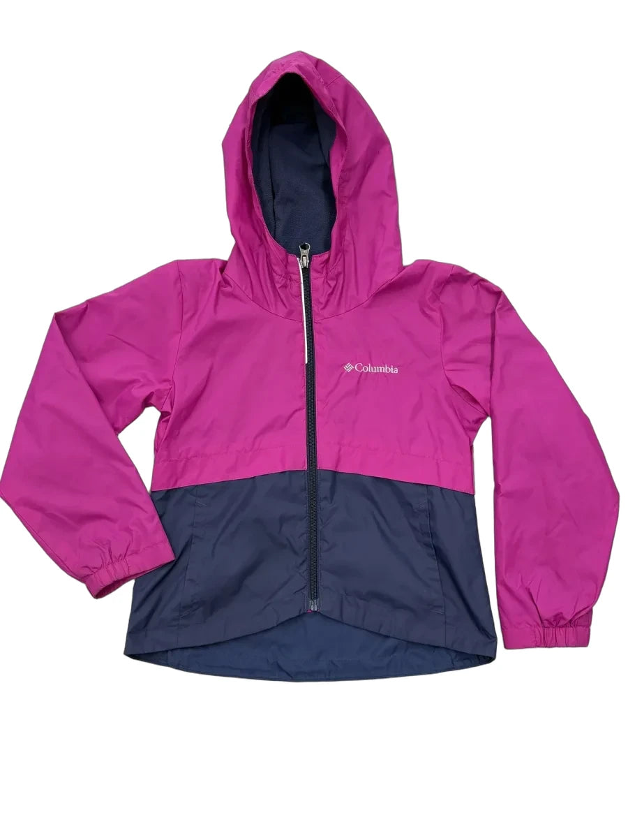 Columbia Colorblock Hooded Rain Jacket Fleece Lining XL - front