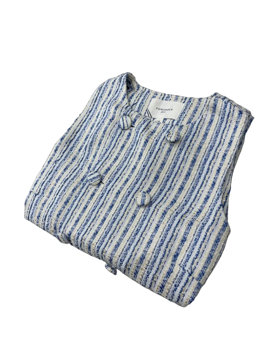 Pomander Place Striped Tweed Sleeveless Mini Dress Blue - front
