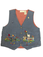 Casual Corner Denim Gingham Embroidered Garden Vest - front