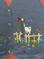 Casual Corner Denim Gingham Embroidered Garden Vest - detail