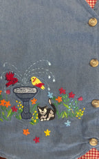 Casual Corner Denim Gingham Embroidered Garden Vest - detail