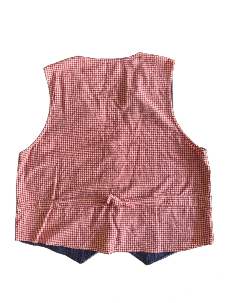 Casual Corner Denim Gingham Embroidered Garden Vest