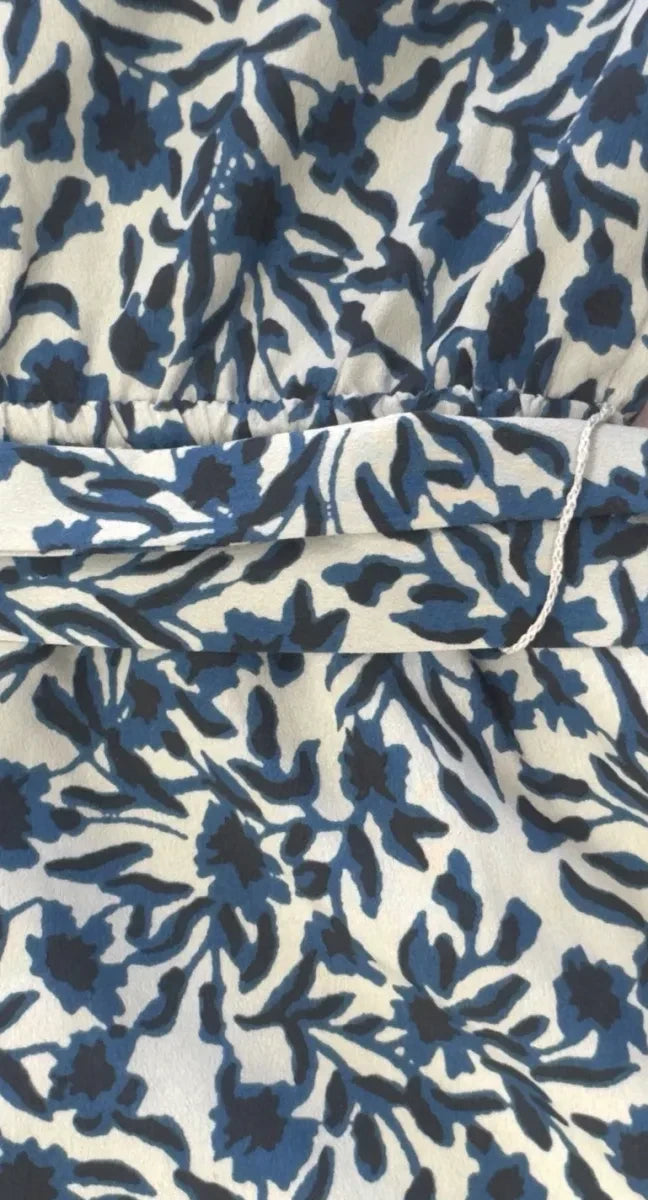 LOFT Floral Print Short Sleeve Top Cream Blue - detail