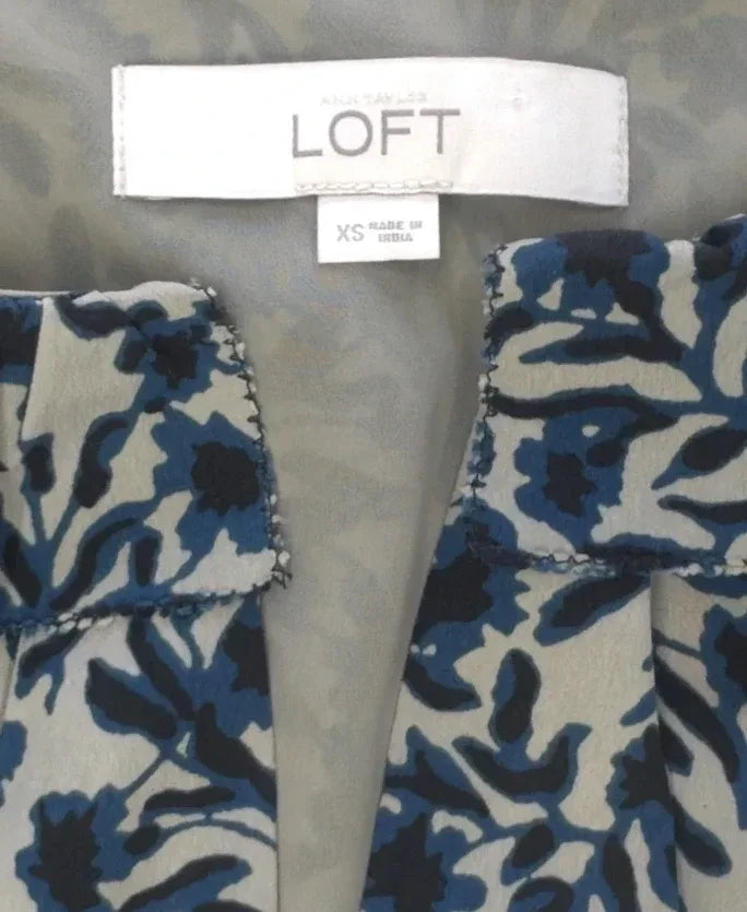 LOFT Floral Print Short Sleeve Top Cream Blue - detail