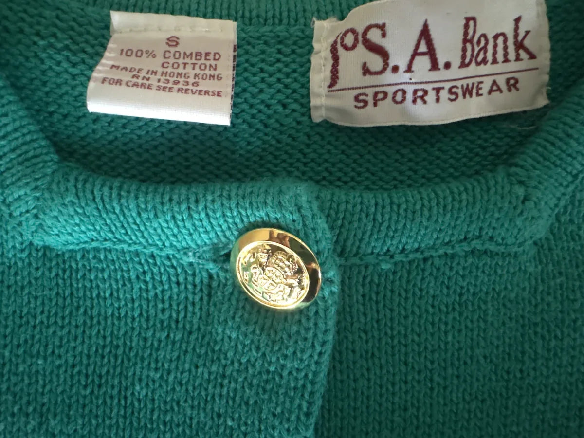 Jos. A. Bank Teal Cotton Knit Cardigan Sweater - label