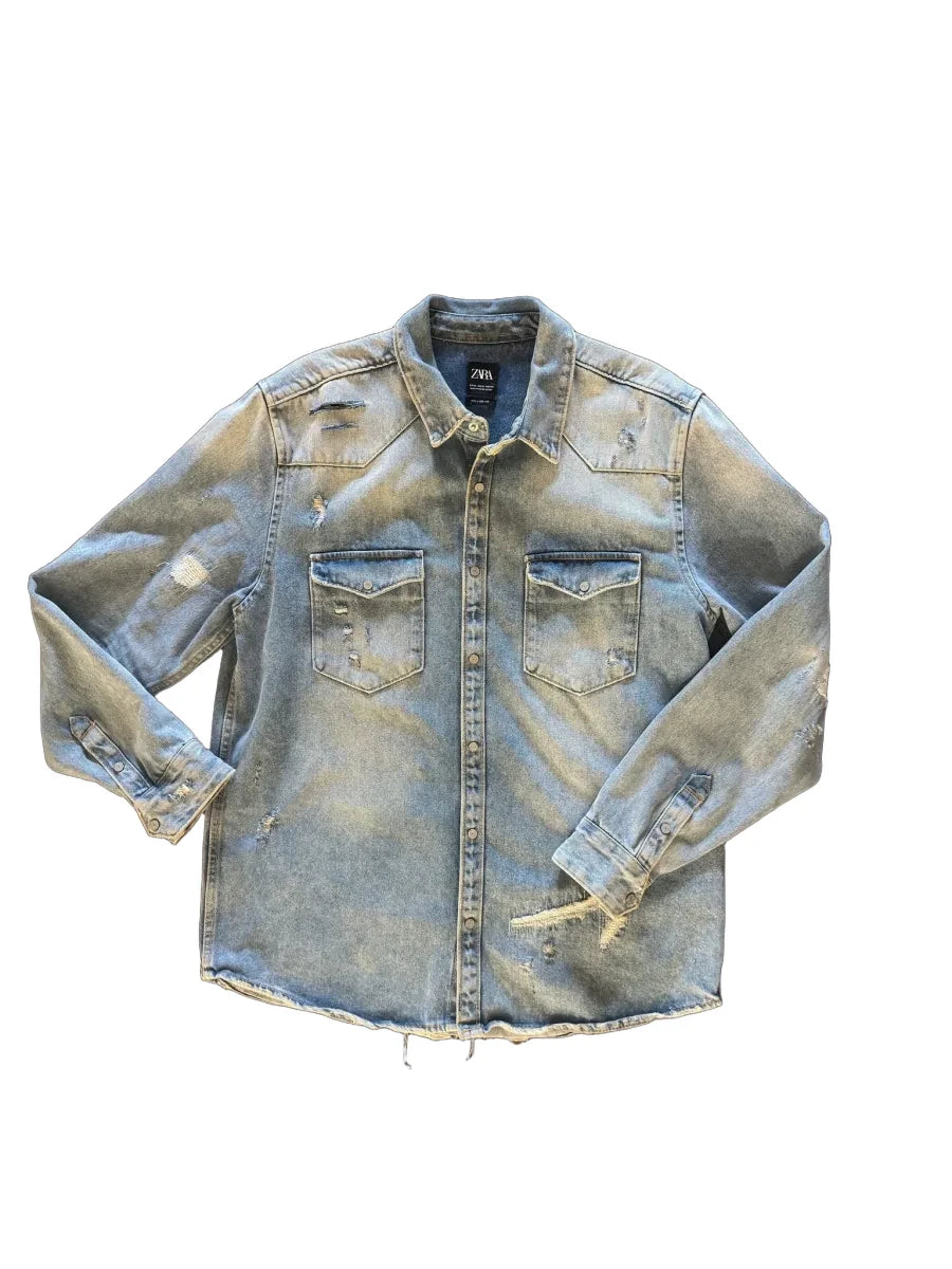 Zara Distressed Relaxed Fit Denim Jacket XL - front