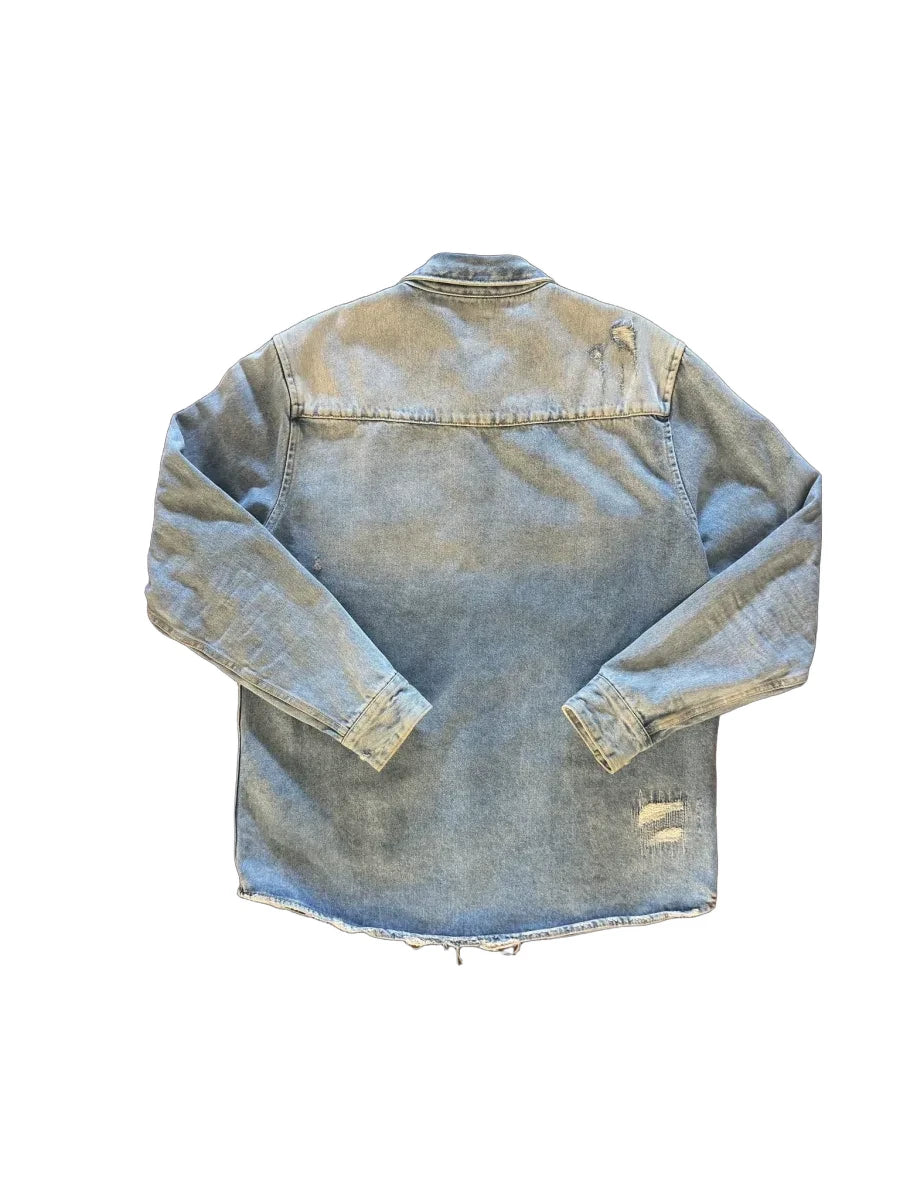 Zara Distressed Relaxed Fit Denim Jacket XL - back