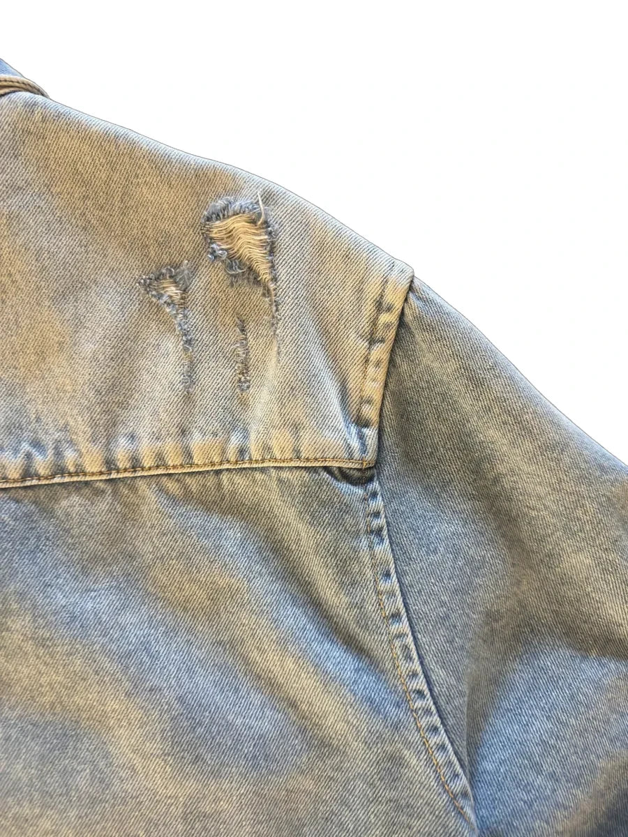 Zara Distressed Relaxed Fit Denim Jacket XL - detail
