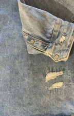 Zara Distressed Relaxed Fit Denim Jacket XL - detail