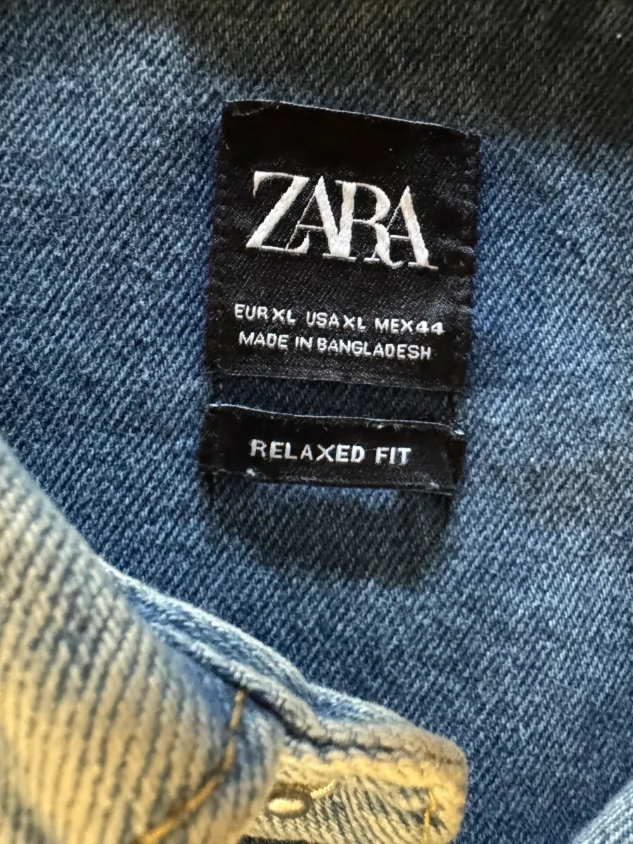 Zara Distressed Relaxed Fit Denim Jacket XL - label