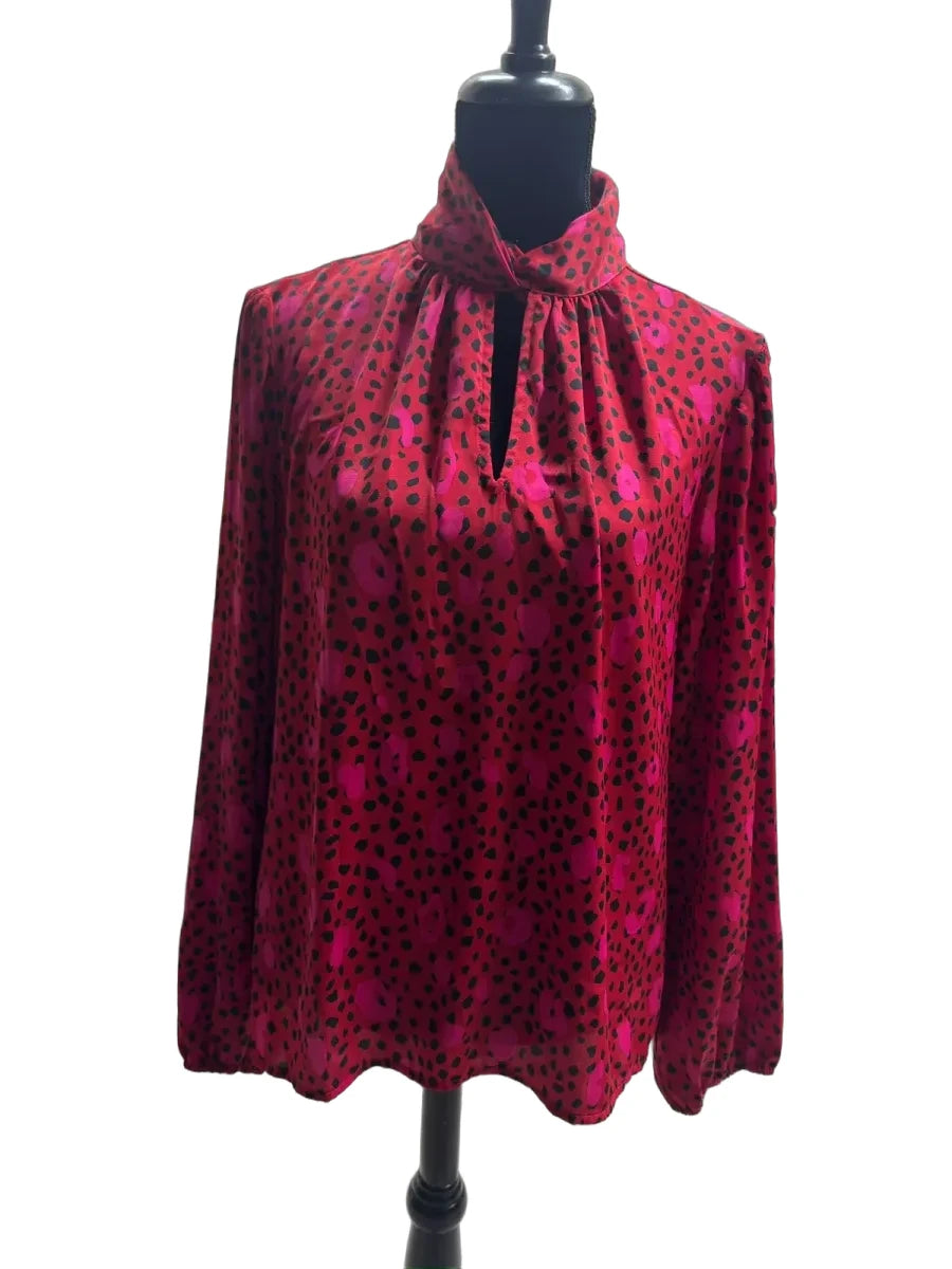 Nine West Red Leopard Print Mock Neck Blouse - front