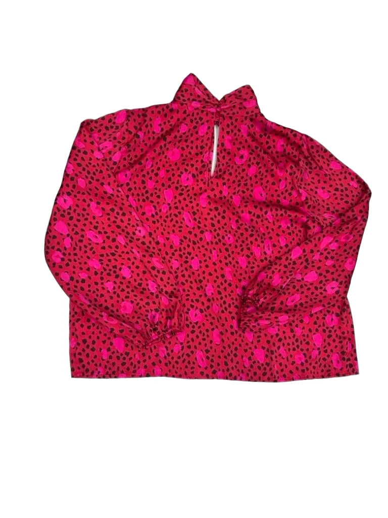 Nine West Red Leopard Print Mock Neck Blouse