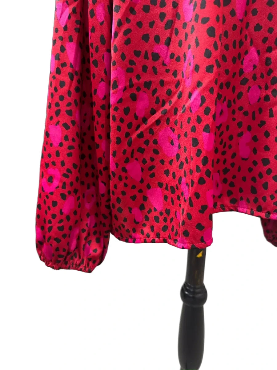 Nine West Red Leopard Print Mock Neck Blouse - detail