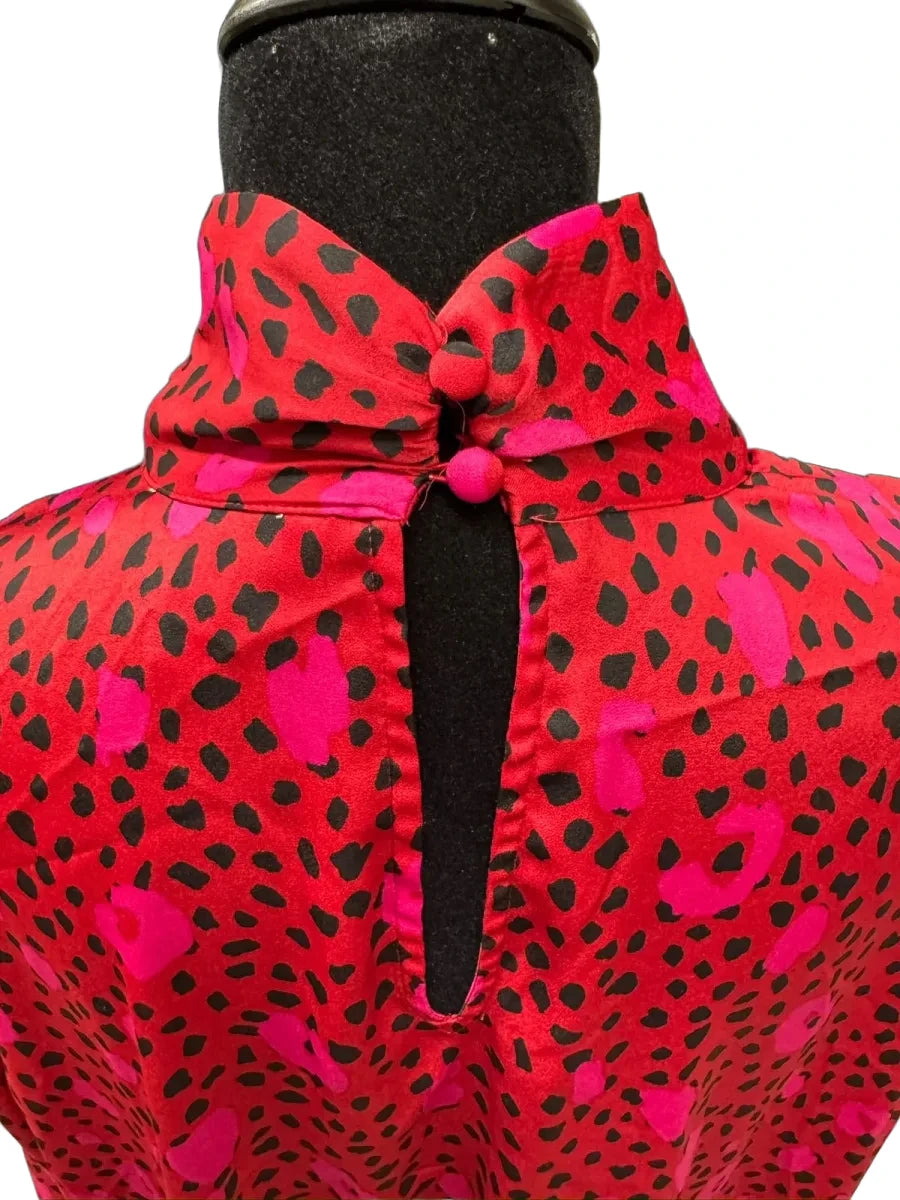 Nine West Red Leopard Print Mock Neck Blouse - back