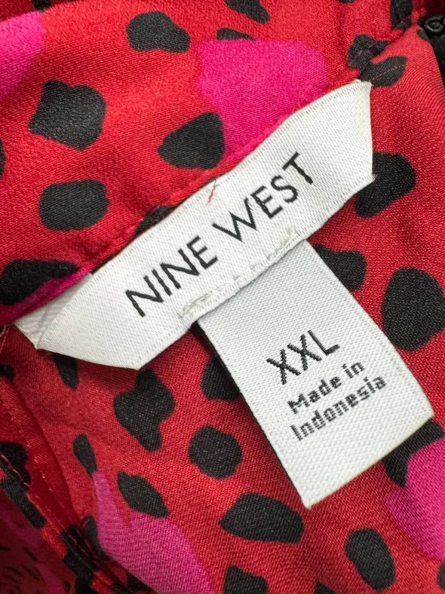 Nine West Red Leopard Print Mock Neck Blouse - label