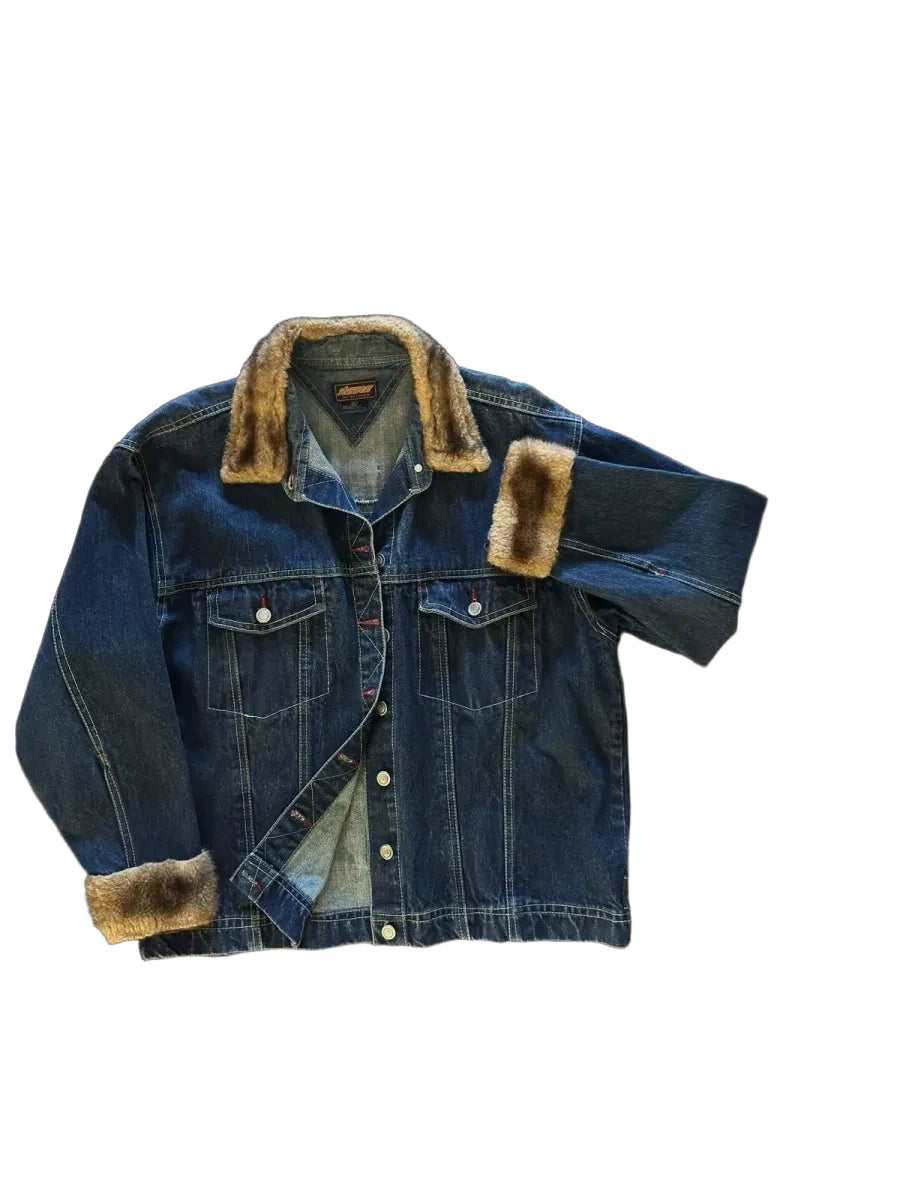 Standard Redefined Denim Jacket Faux Fur Lining Patchwork - front