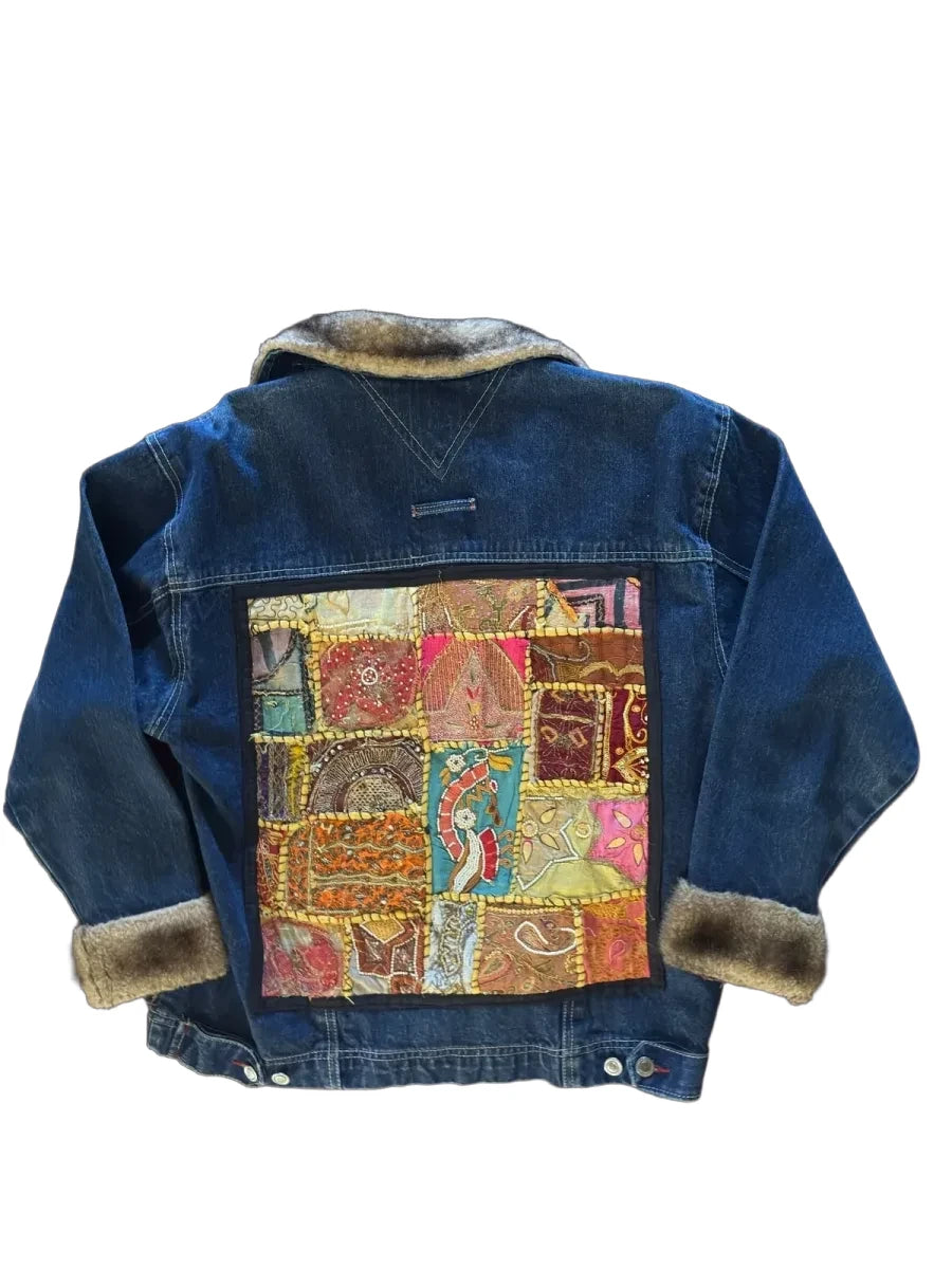 Standard Redefined Denim Jacket Faux Fur Lining Patchwork - back