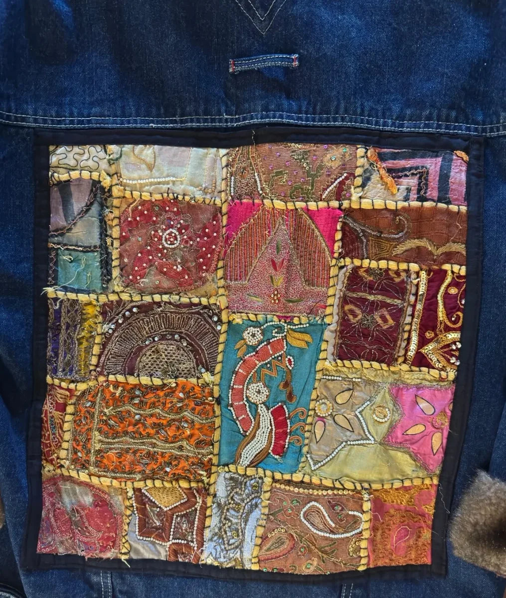 Standard Redefined Denim Jacket Faux Fur Lining Patchwork - detail