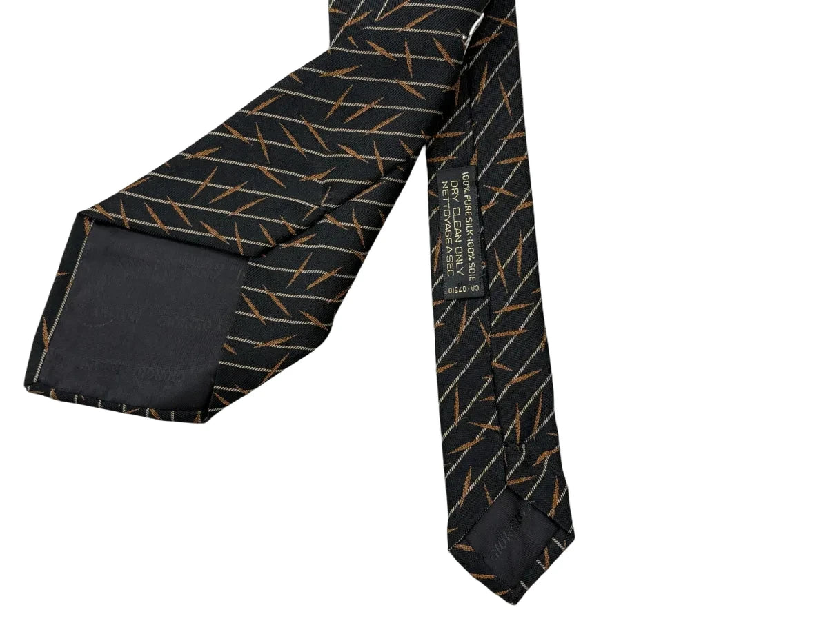 Giorgio Armani Diagonal Stripe Silk Tie Black Gold - back