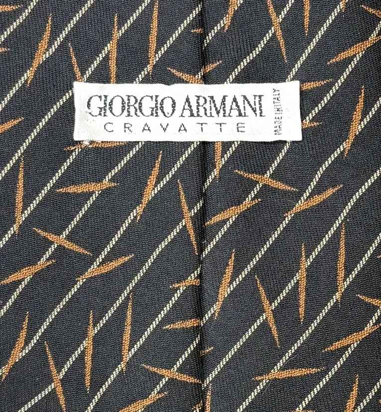Giorgio Armani Diagonal Stripe Silk Tie Black Gold - label