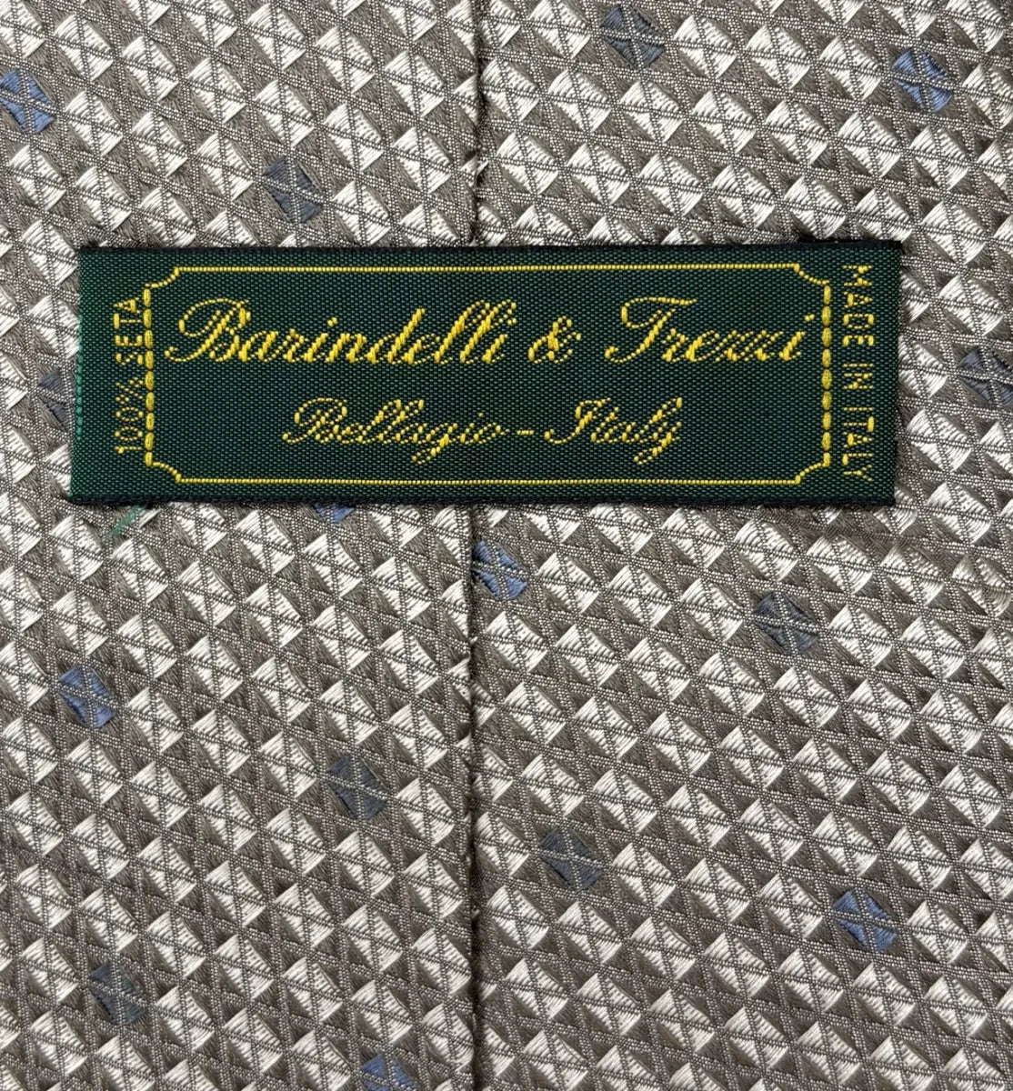 Barindelli & Trezzi Silk Tie Beige Silver Geometric - label