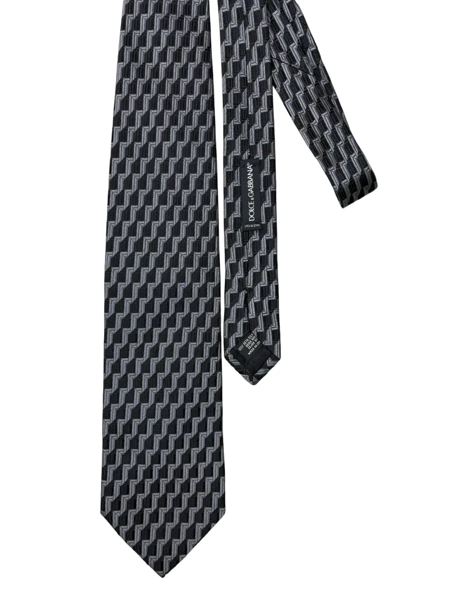 Dolce & Gabbana Geometric Silk Tie Black Gray - back
