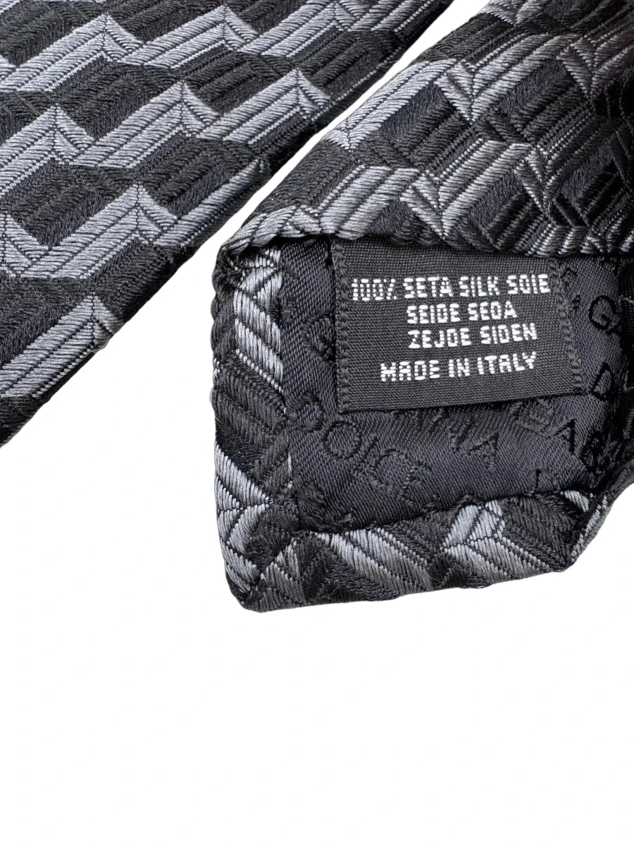 Dolce & Gabbana Geometric Silk Tie Black Gray - tag