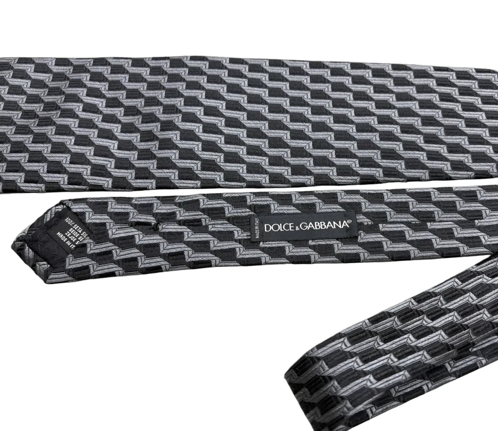 Dolce & Gabbana Geometric Silk Tie Black Gray - detail