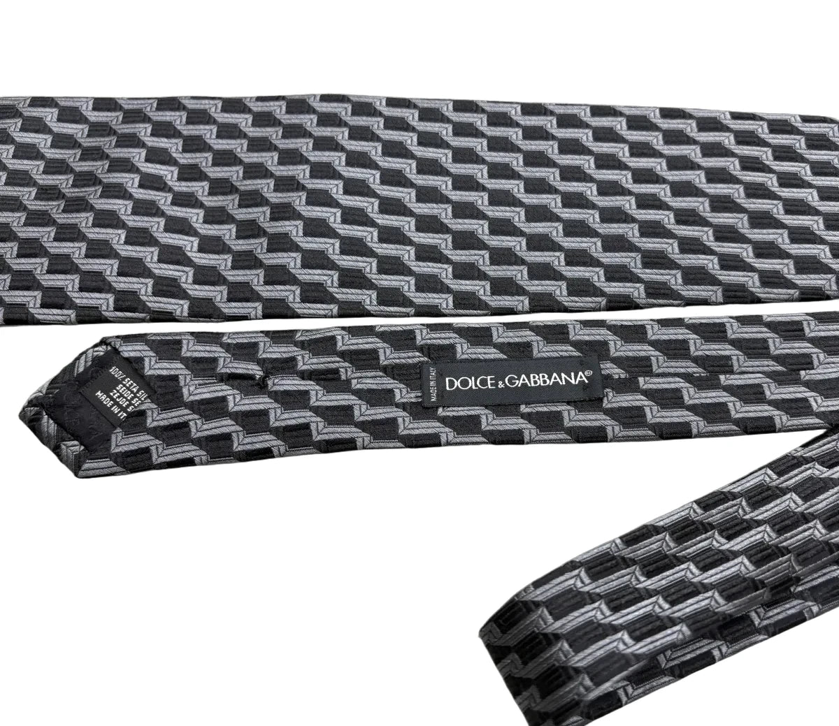 Dolce & Gabbana Geometric Silk Tie Black Gray - detail