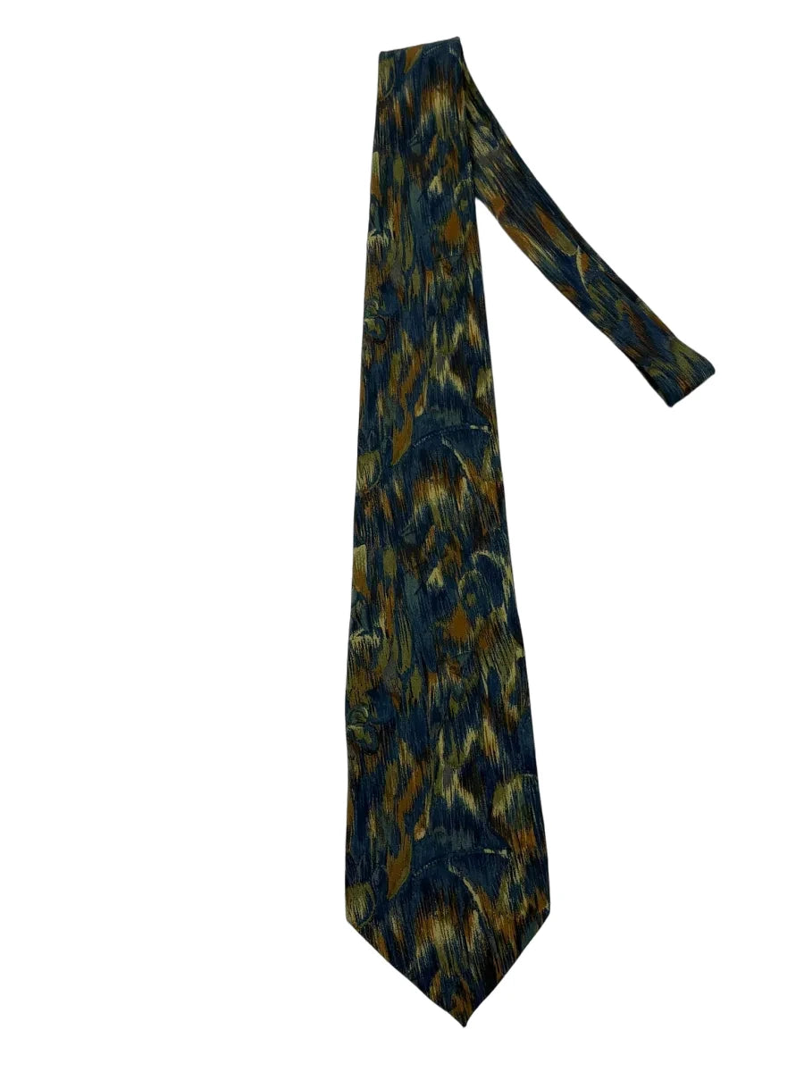 Zanzara Blue Gold Abstract Floral Silk Tie - front