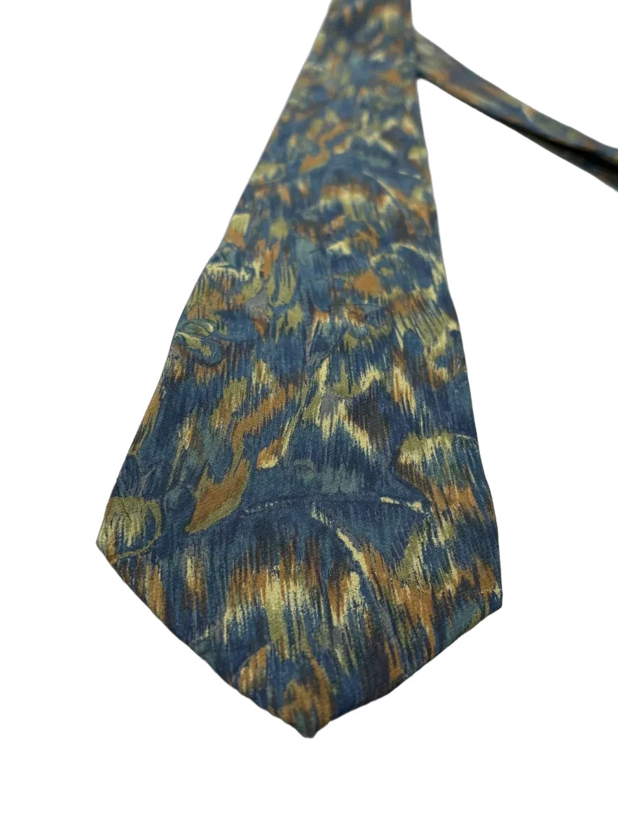 Zanzara Blue Gold Abstract Floral Silk Tie - detail