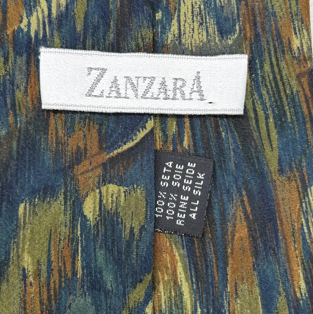 Zanzara Blue Gold Abstract Floral Silk Tie - label
